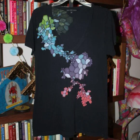 Truly Madly Deeply Black Abstract T-Shirt L Colorful Urban Outfitters Cotton - Picture 2 of 7